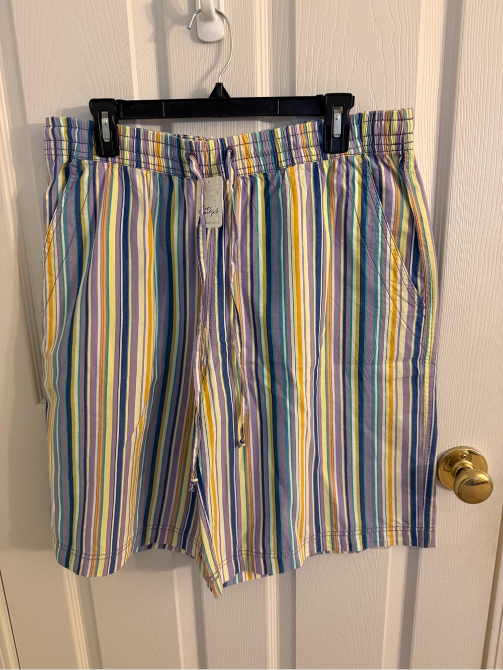 Free People Saylor Poplin Pull On Shorts Blue/Lavender/Yellow